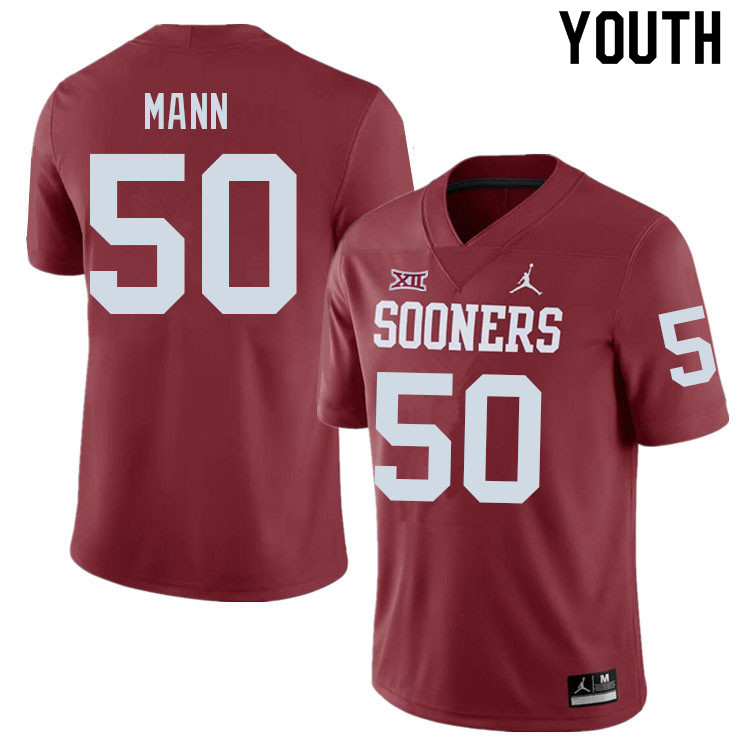 Youth #50 Jake Mann Oklahoma Sooners College Football Jerseys Sale-Crimson